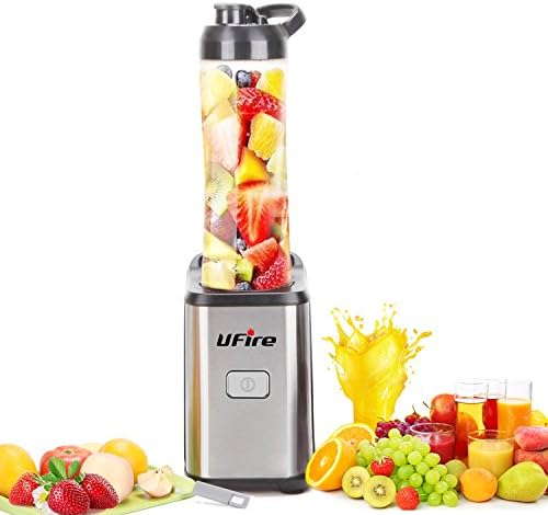 UFire Personal Blender, Single Serve, Stainless Steel Mini Blender with Travel Sports Bottle Lid, Smoothie Blender for Travel, 21 Ounce/ 350W/ Silver