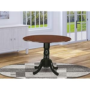 East West Furniture Dublin Round Table with two 9" Drop Leaves in Mahogany and Black Finish