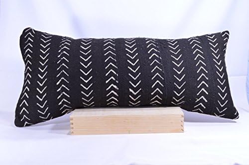 12x26 Lumbar Double-Sided African Mudcloth Pillow Cover; Bogolanfini Decorative Pillow, Black &amp; White Mud cloth Throw Pillow (Mali) -BF1029b