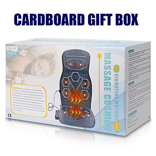 Relief Expert Back Car Seat Massager Cushion Chair Pad with Heat 10 Vibrating Motors for Office Auto Home