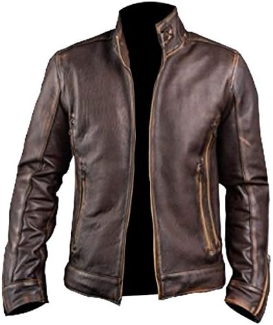 Spazeup Cafe Racer Jacket Vintage Motorcycle Retro Moto Distressed Leather Jacket