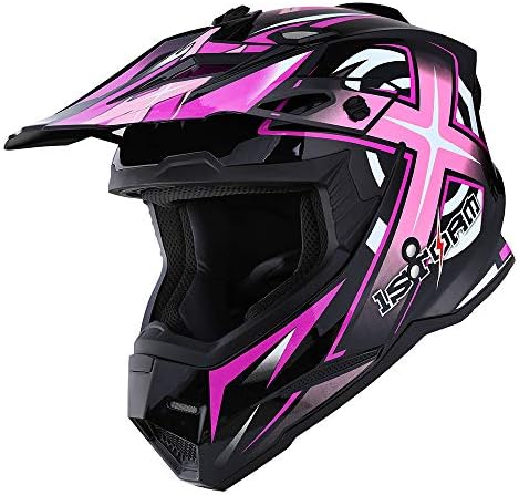 1Storm Adult Motocross Helmet BMX MX ATV Dirt Bike Four Wheeler Quad Motorcycle Full Face Helmet Racing Style: HF801 Sonic Pink