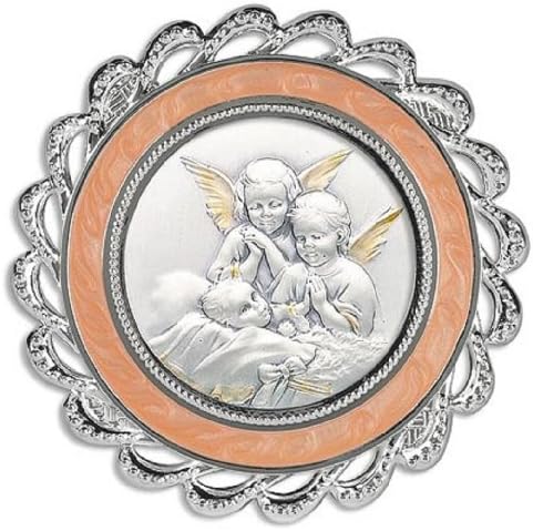 3" Diameter Guardian Angels At Bedside Crib Medal Pink Girls
