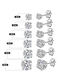 Cadiaon Pendientes de tuerca para mujer: circonita cúbica redonda, acero inoxidable, chapado en oro blanco, 0.118   0.315 in (6 pares)