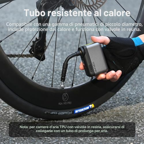 TOPUMP Mini Bicycle Pump, Electric Bicycle Pump with Pressure Gauge, Ultra Small 120 PSI Battery Bike Pump with Presta and Schrader Valve, Auto Stop, for Road Bike