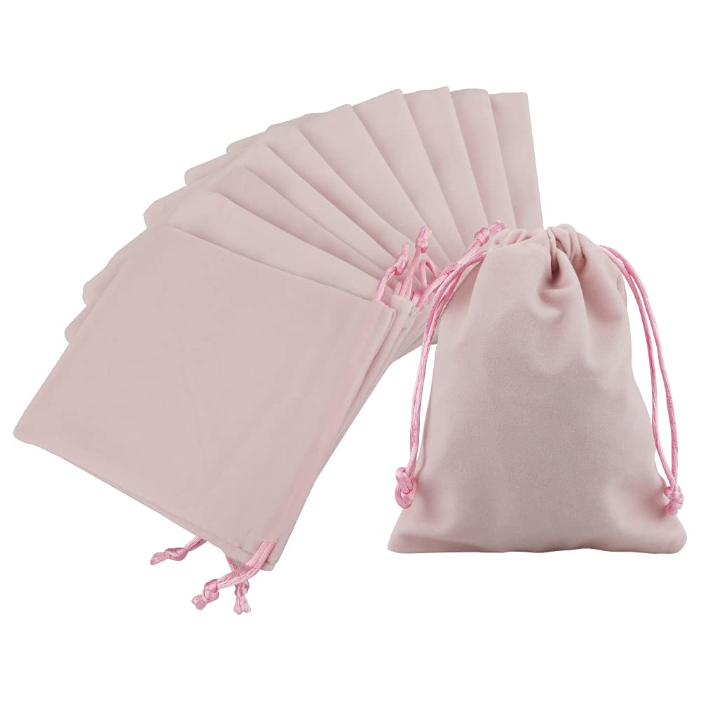 G2PLUS Pink Velvet Jewellery Pouches, 12x15CM Velvet Drawstring Bags for Jewellery, 20PCS Medium Soft Gift Bags with Drawstrings for Wedding, Party, Valentine's Day, Anniversary