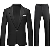 Mens Suits 2 Piece Slim Fit Casual One Button Solid Suits for Mens Business Wedding Party Jacket Blazer & Pants Set