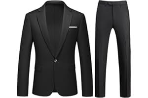 KUDMOL Mens Suits 2 Piece Slim Fit Casual One Button Solid Suits for Mens Business Wedding Party Jacket Blazer & Pants Set