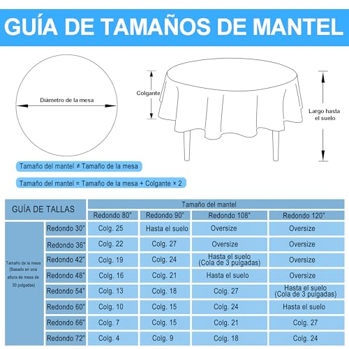 Hiasan Mantel Redondo de Lino de 275 cm — Resistente a Las Arrugas y Manchas, Tela de poliéster Lavable para Comedor, Cocina y Fiestas, Color Beige