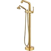 Luxury Free Standing Tub Faucet, Classic Brass Freestanding Bathtub Faucet, Lexdale Bathroom Floor Mount Tub Filler with handheld Sprayer Supply Lines Included Brushed Gold (LD8911-BG)