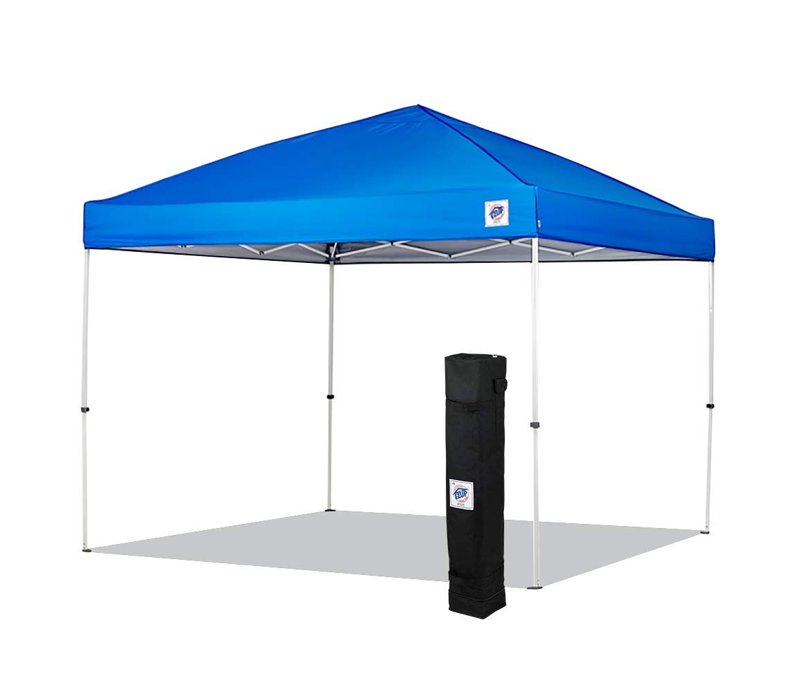 Photo 1 of ***IMAGE REFERENCE***E-Z UP Envoy Outdoor Canopy Pop Up Tent, 10' x 10', Roller Bag, 4-Piece Spike Set, Recreational Grade, Royal Blue Top