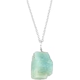 NJCRAFT Raw Gemstone Pendant Necklace for Women |Natural Healing Crystal Rough Pendant 15–25 Carat | Silver Plated Chain 16+2 Inch Adjustable | Gift Jewelry