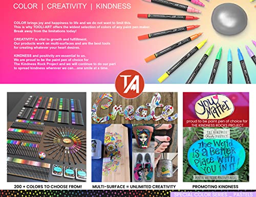 TOOLI-ART 24 acrylic pastel paint markers with extra fine 0.7mm tip for painting on rock, glass, wood, metal, canvas, details, non-toxic, quick drying.