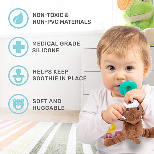 Teddy Bear Stuffed Animal Pacifier Holder, LatexFree Soother with Stuffed Toy, Calming and Easy