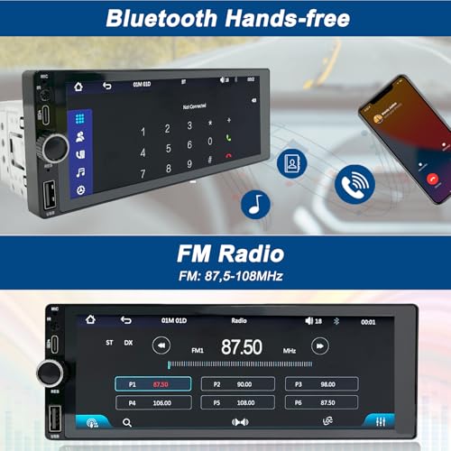 Wireless Car Radio CarPlay 1 DIN – 6.86 Inch Touchscreen Stereo Bluetooth with Screen, 1 Din Car Play Radio Supports Mirror Link with Camera, RDS FM Radio/Type-C Recharge/Mic/SWC