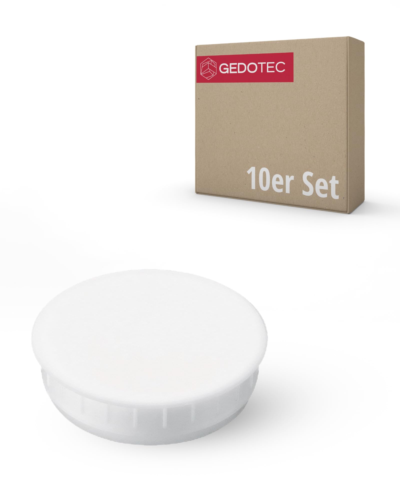Gedotec Screw caps for pressing in | 10 pieces - Screw covers round | Furniture cover caps plastic white | H1118 | Ø 35 mm | Cover plugs for pot holes | Hole caps for drill holes