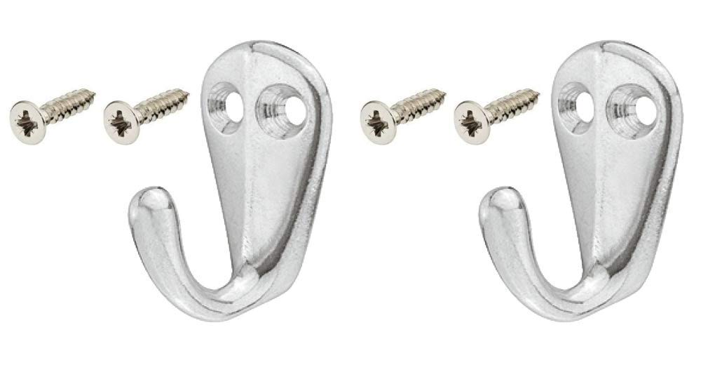 Gas N Pow3r x2 Polished Aluminium Single Coat Hook for Clothes, Hats, Robes, Bath Towels, Kitchen Bathroom Accessory Supplied with Screws 30 x 36 mm