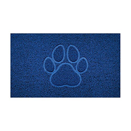 Nicoman Embossed Spaghetti Door Mat Dirt-Trapper Jet-Washable Doormat 70x43cm (Blue, PAW Shape) - Use on Carpet ONLY