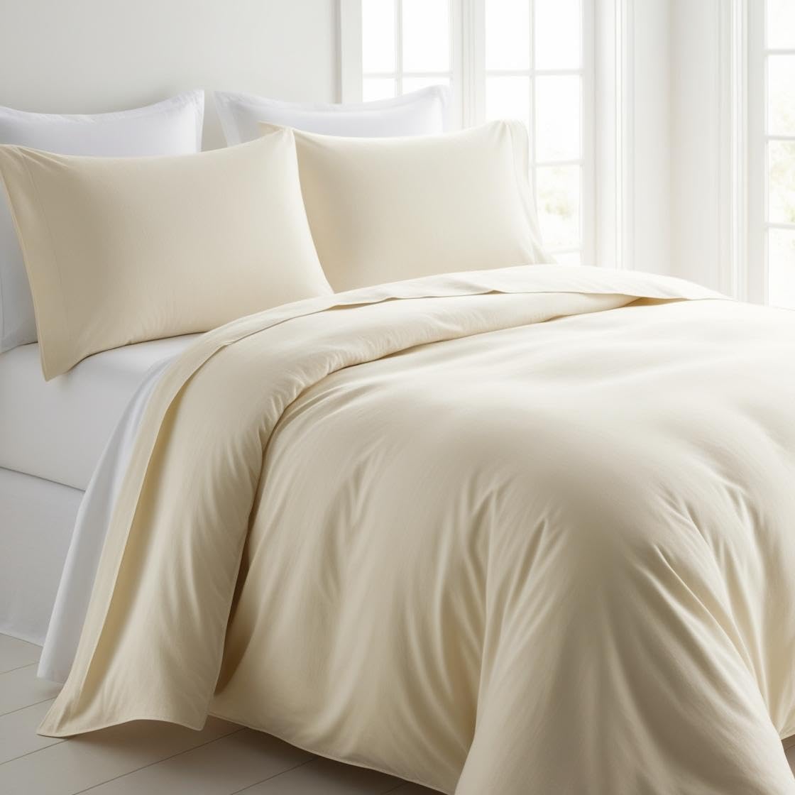 Brit Cotton®- Plain Dyed Polycotton Duvet Cover Set | Super Soft Breathable Hotel Quality Bedding with matching Housewife Pillowcases | Durable and Easy Care Quilt Cover (Cream, King)