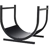 PHI VILLA 17 Inches Small Decorative Indoor/Outdoor Firewood Log Rack Bin with Scrolls, Black