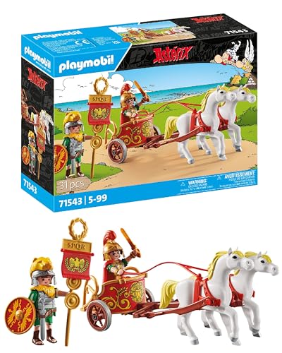 Playmobil 71543 Asterix : Char Romain - Aventure au Temps des Gaulois - Comprend Deux Personnages, Un Char Romain avec Deux Chevaux, des Casques Amovibles, des Bracelets et Une Cape - Des 5 Ans