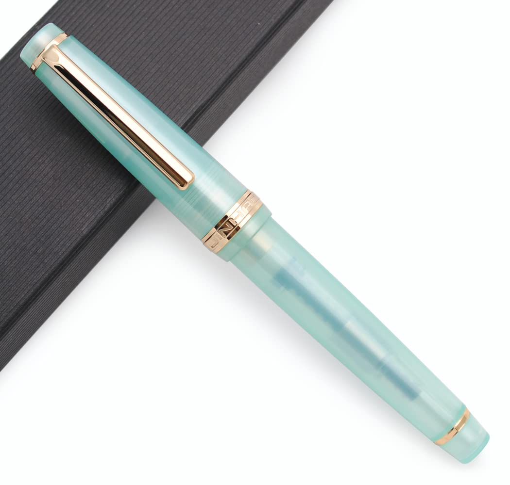 JINHAO 82 Celluloid Fountain Pen Acrylic Ink Pen with Ink Converter (Fine Nib, Gold Clip-Lake Baikal Blue)