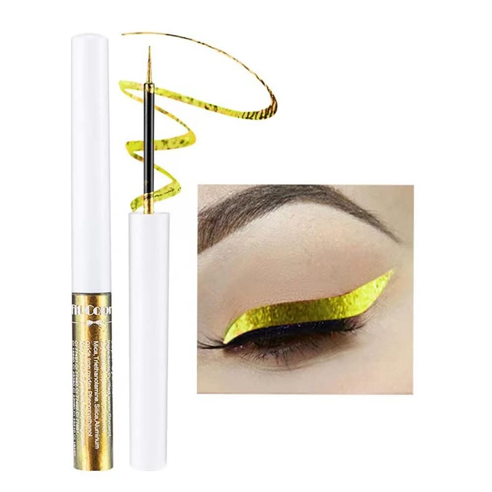 Go Ho Chameleon Liquid Glitter Eyeliner, Metallic Satin Eyeliner Liquid Liner Multi-Reflective Sparkle Finish, Smudge-proof Long-lasting Glitter Eye Shadow Makeup, 01 Gold