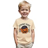 MODNTOGA Toddler Baby Boy Halloween Pumpkin Graphic T-Shirt Spooky Dude Letter Print Tee Tops Short Sleeve Cute Fall Clothes