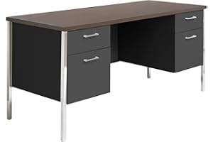 Alera ALESD6024BM Double Pedestal Steel Credenza, 60w x 24d x 29-1/2h, Walnut/Black