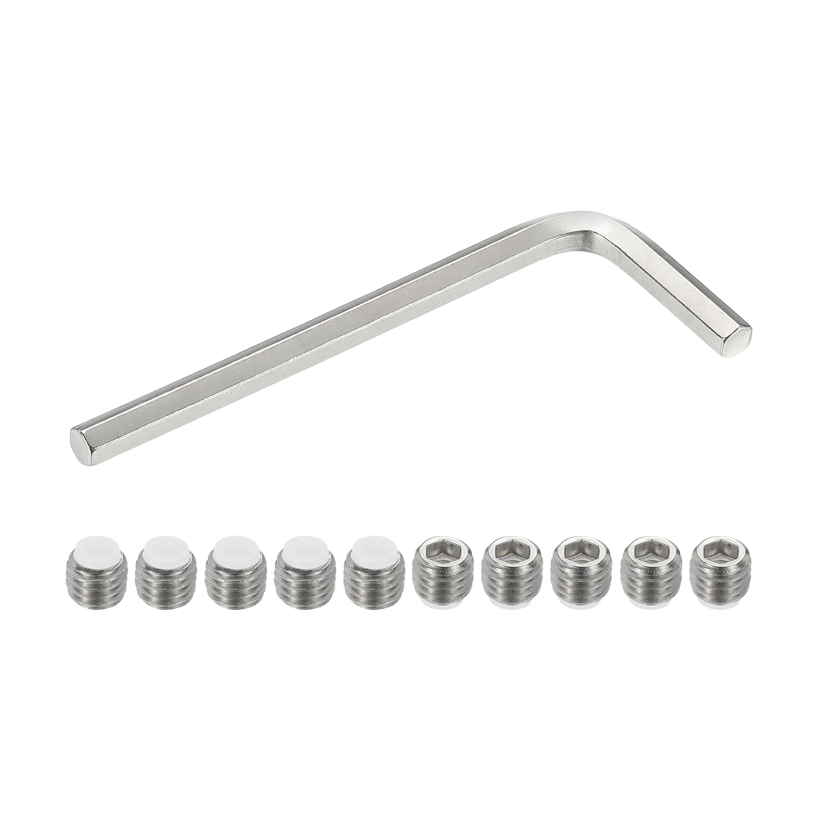 PATIKIL M10x8mm Nylon Tip Grub Screw, 10pcs 304 Stainless Steel Metric Hex Socket Head Cup Point Bolt Anti Slip Internal Hex Drive Hardware with l Key Wrench