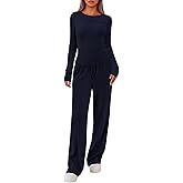 Lazysmile Lounge Sets For Women 2 Piece Sets Fall Outfits Long Sleeve Tops with Wide Legs Pants Casual Matching Set