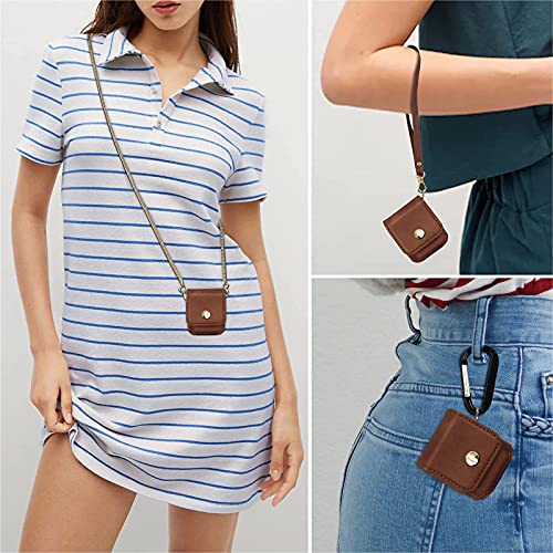 LUCKYCOIN Leather Case for Apple AirPods 1 2 Top Grain Genuine Leather Material with Wrist Lanyard Strap | Keychain Clip | Crossbody Chain | Compatible with Wireless Charging -Dark Brown