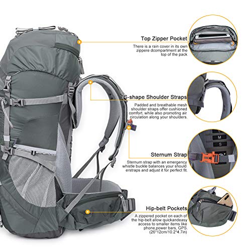 MOUNTAINTOP 50L/55L/60L/65L Internal Frame Backpack Hiking Backpack