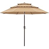 ABCCANOPY 11Ft 3 Tiers Market Umbrella, Outdoor Table Umbrella for Patio, Deck, Backyard (Khaki)