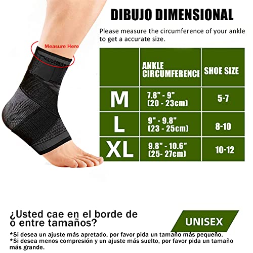1 Par Tobillera para Esguince Ortopédica, Tobilleras Deportivas de Compresión, Ajustable , Antideslizante Soporte de Tobillo Súper Elástico Transpirable，para Fitness、Tensión en el Tobillo 、Esguinces y Alivio de Dolor de Hinchazón (Negro -M)