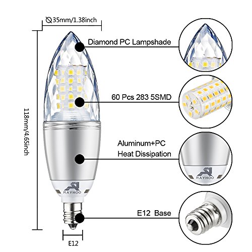 Rayhoo E12 Base LED Light Bulbs Dimmable, Candelabra LED Bulbs 10W
