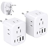 2 Pack European Travel Plug Adapter, HANYCONY International Power Adapter 4 Outlets 4 USB C Ports (2 USB C), Foldable Type C Adapter for US to Most Europe EU Italy Spain Greece Portugal France Germany