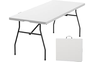Upstreman Home 6ft Folding Table, SwiftFold Plastic Portable Foldable Table, Indoor Outdoor Heavy Duty Fold-in-Half Utility Table w/Carry Handle Lock, Dining Party Office Wedding 350 LBS,Granite White