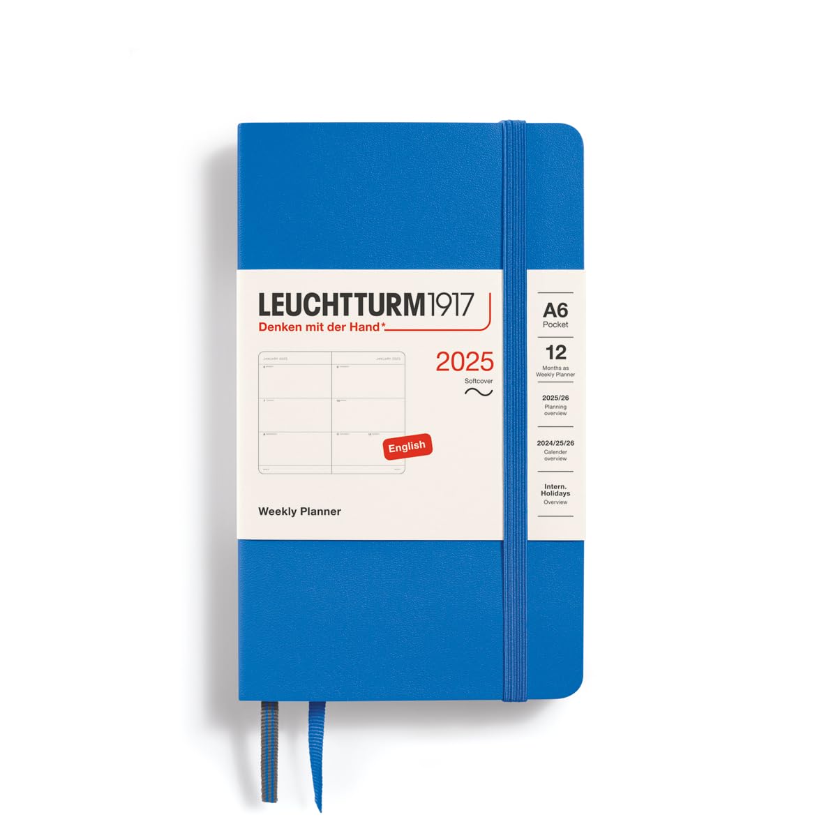LEUCHTTURM1917 370686 Weekly Planner Pocket (A6) 2025, Softcover, Sky, English