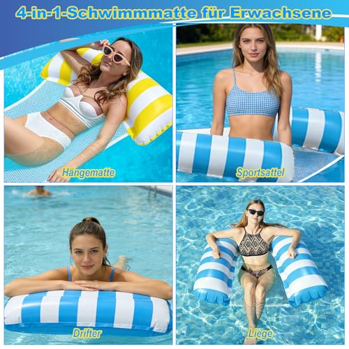 GOLDGE Pack of 2 Air Mattress Pool Inflatable Water Hammock, 4-in-1 Water Hammock with Net Water Swimming Mat Hammock Pool Lounge Floaties, Water Toy for Adults