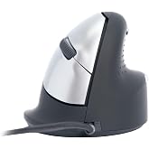 R-Go HE Ergonomic Mouse, with Break Software, USB-C Wired (with USB-A Converter), Vertical Design, Anti-Carpal Tunnel, Silent Click, Customisable Buttons, Compatible for Windows/Mac OS, Black/Silver
