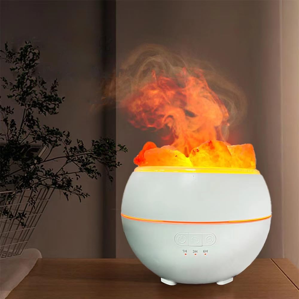 YZYOE Himalayan Salt Stone LED Ambient Light Humidifier, Dual Mode Flame Light and Gradient Color USB Aromatherapy Machine, A Combination of Multifunctional Bedside Night Light and Humidifier