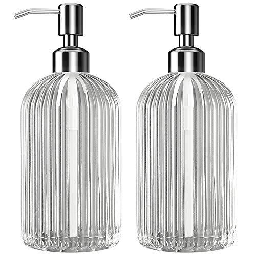 Kolyes Soap Dispenser 2 Pack, 18 Oz Clear Vertical Striped Glass