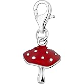 Quiges Red Enamel 3D Mushroom Clip On Charm Pendant Silver Plated Women's Jewellery