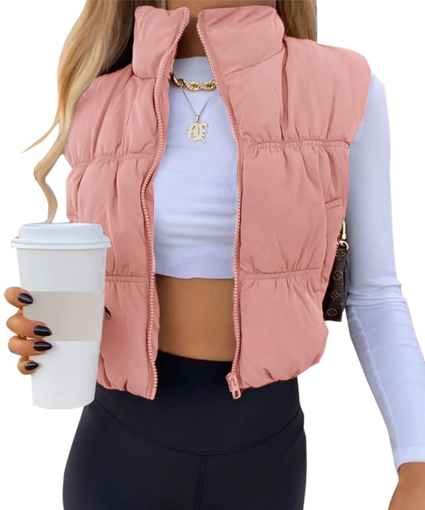 SySea Women's Crop Puffer Vest Winter Zip Up Lightweight Sleeveless Warm Outerwear Padded Coat Image