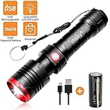 Wsky Rechargeable Flashlight, Best S3000 LED Tactical Flashlight, (7500mAh 26650 Rechargeable Battery included) Multi-modes, Zoomable, Water Resistant, Perfect For Biking Hiking Emergency Outdoor Gift