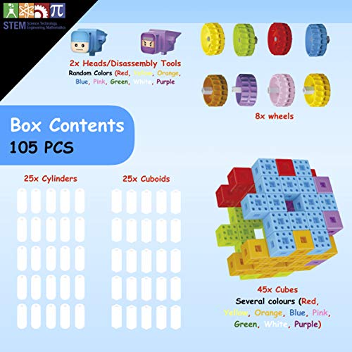 TechMagnet 6 Sided Building Bricks | Multilink Snap Cube Building Blocks | Mathlink Cubes | Math Manipulatives | Educational Multi Linking Cubes | Interlocking Cubes | Best Gift for Children 3+