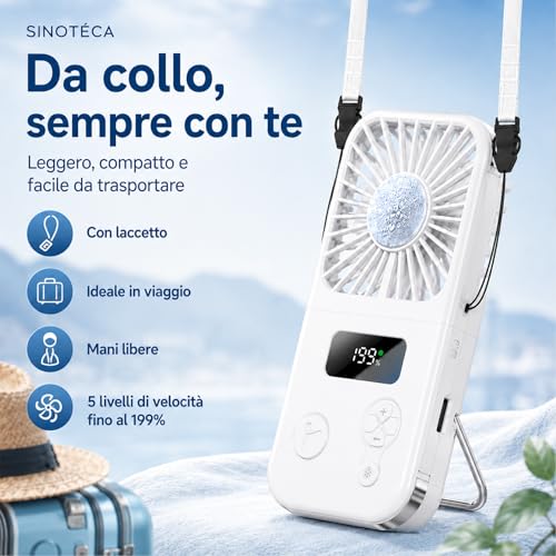 SINOTE'CA Portable Cooling Fan Foldable USB Rechargeable 5 Speed Levels Neck Table Fan with Power Bank Function