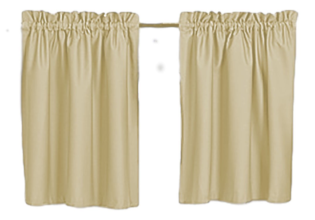Solid Beige, curtain 32" L 2 panels/Tiers cafe style