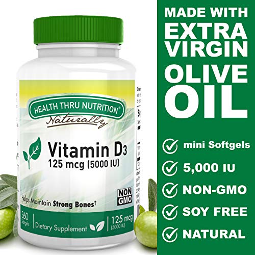 Vitamin D3 5000 IU, Non-GMO, 360 Mini Softgels, Soy Free, USP Grade Natural Vitamin D